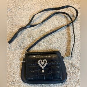 BRIGHTON Croc Embossed Patent Leather Wallet Bag Clutch Rhinestones Black